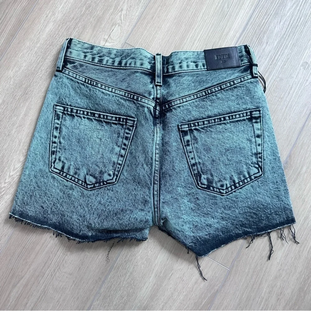NWT EDWIN cai Anthropologie cut off denim shorts distressed mint black green 25